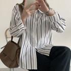 Long-sleeve Striped Shirt Stripe - Blue & White - One Size