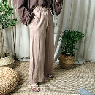 Drawcord-waist Pinstripe Linen Blend Culottes