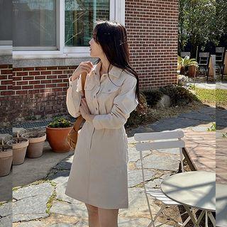 Dual-pocket Metallic-button Shirtwaist Dress