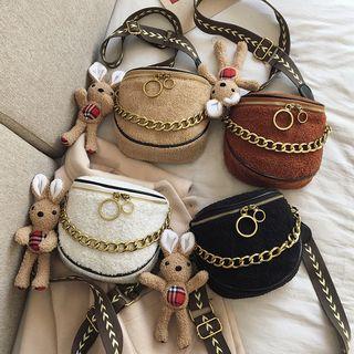 Chain Detail Faux Shearling Bucket Bag