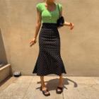 High-waist Dotted Long Mermaid Skirt Black - One Size
