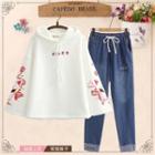 Fox Print Hoodie / Embroidered Straight-cut Jeans / Set