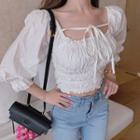 Square-neck Ruched Off-shoulder Chiffon Blouse As Shown In Figure - One Size