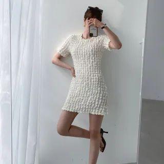 Round-neck Waffle-texture Minidress