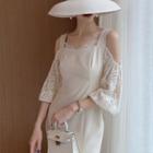 Mock Two-piece Lace Cold-shoulder Sheath Dress