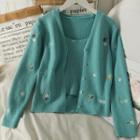 Set: Camisole Top + Embroidered Cardigan In 7 Colors