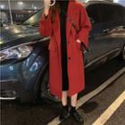 Notched-lapel Buttoned Coat Red - One Size