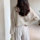 V-neck Pointelle-knit Cropped Cardigan