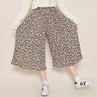 Band-waist Floral Print Wide-leg Pants