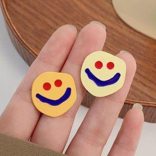 Sterling Silver Smiley Face Print Stud Earring 1 Pair - Xa - Yellow & White - One Size