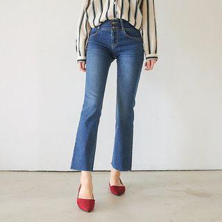 Hidden Band-waist Washed Semi Boot-cut Jeans