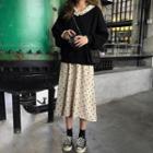 Dot Long-sleeve Loose-fit A-line Dress Dress - Almond - One Size