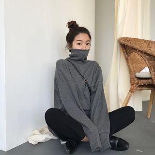 Plain Turtle-neck Loose-fit Sweatshirt