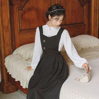 Mock-neck Plain Button-up Shirt / Plain Button-up A-line Dress