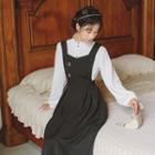 Mock-neck Plain Button-up Shirt / Plain Button-up A-line Dress