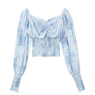 Lantern-sleeve Tie-dyed Blouse