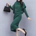 Set: Short-sleeve Sweater + Long-sleeve Midi Knit Dress