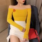 Long-sleeve Cropped T-shirt Yellow - One Size