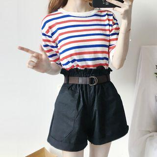 Short-sleeve Striped T-shirt / High-waist Shorts
