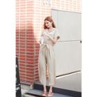 Short-sleeve Wide-leg Jumpsuit With Sash