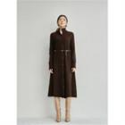 High-neck Cable-knit Dress With Belt