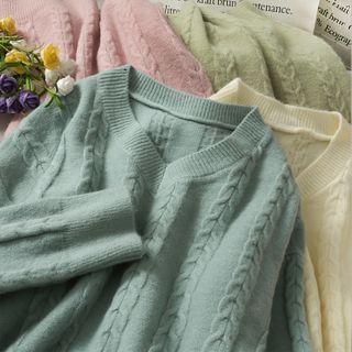 V-neck Cable-knit Sweater In 5 Colors