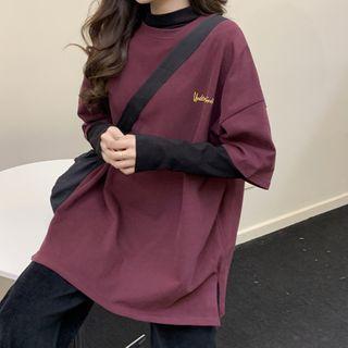 Letter Embroidered Elbow-sleeve T-shirt / Long-sleeve Top