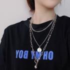 Set Of 3: Embossed Disc / Bead / Hoop Pendant Alloy Necklace