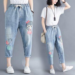 Embroidered Cartoon Cropped Harem Jeans