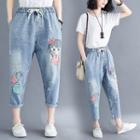 Embroidered Cartoon Cropped Harem Jeans