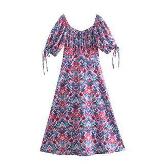 Short-sleeve Print Midi Smock Dress