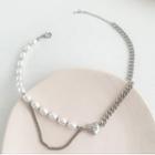 Asymmetric Alloy Heart Pendant Faux Pearl Necklace As Shown In Figure - One Size