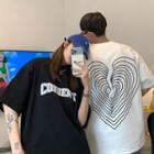Couple Matching Elbow-sleeve Broken Heart Print T-shirt