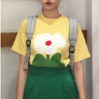 Floral Short-sleeve T-shirt / Flower Embroidered A-line Skirt