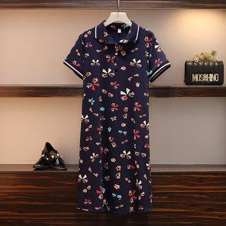 Short-sleeve Printed Midi Shift Polo Dress