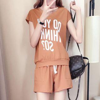Sports Set: Short-sleeve Lettering Top + Shorts