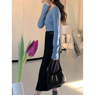 Belted Long Pencil Skirt