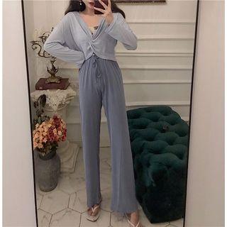 Floral Tube Top / Light Jacket / Straight Leg Pants