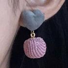 Heart & Pom Pom Dangle Earring 1 Pair - Pink & Gray - One Size