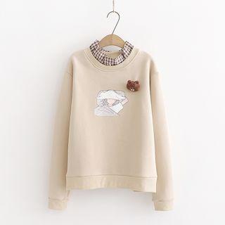 Mock Two-piece Printed Pullover Khaki - One Size