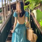 Open Back High Low Floral Short-sleeve Midi A-line Dress