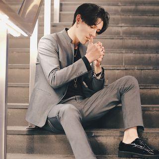 Set: Stand Collar Blazer + Dress Pants