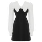 Mock-two-piece Long-sleeve Peter Pan Collar Panel Plain Mini A-line Dress