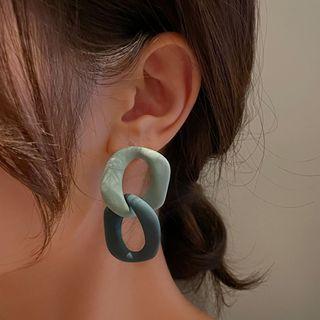 Hoop Ear Stud 1 Pr - Green & Blue - One Size