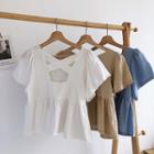 Ruffled-trim Panel Single-breasted Short-sleeve Top