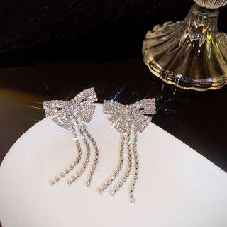 Rhinestone Bow Earring 1 Pair - 925 Silver Needle - Transparent - One Size