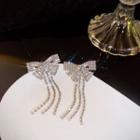 Rhinestone Bow Earring 1 Pair - 925 Silver Needle - Transparent - One Size