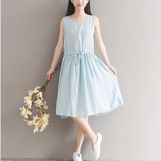 Plain Drawstring Sleeveless Midi Dress