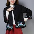 3/4-sleeve Embroidered Frog Buttoned Jacket