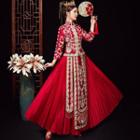 Sequined Embroidered Chinese Wedding Cheongsam / Headpiece / Set